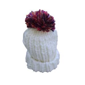 Marc and Mel Chunky Knit Winter Hat - Beanie with multicolor Pompom - White o/s